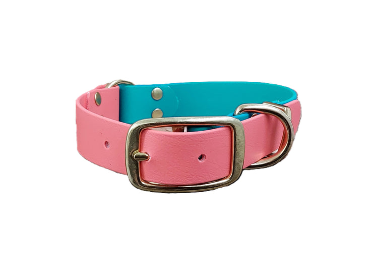 Teal & Coral Multicolour Waterproof Biothane Dog Collar