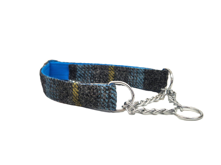 Blue & Grey Check - Martingale / Half Choke Luxury Dog Collar
