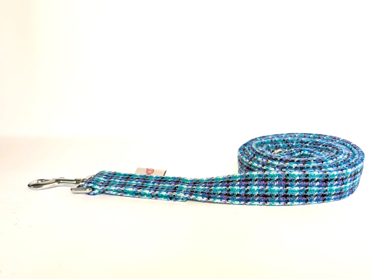 Collared Creatures Teal Lilac and Black Check Harris Tweed Luxury Dog Lead