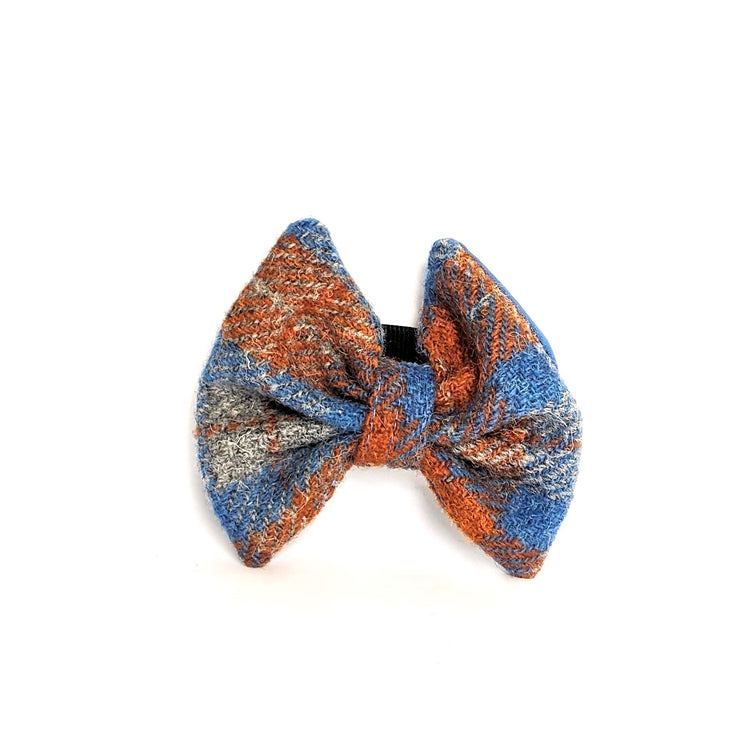 Orange And Blue check Luxury Harris Tweed Dog Bow Tie/collared creatures