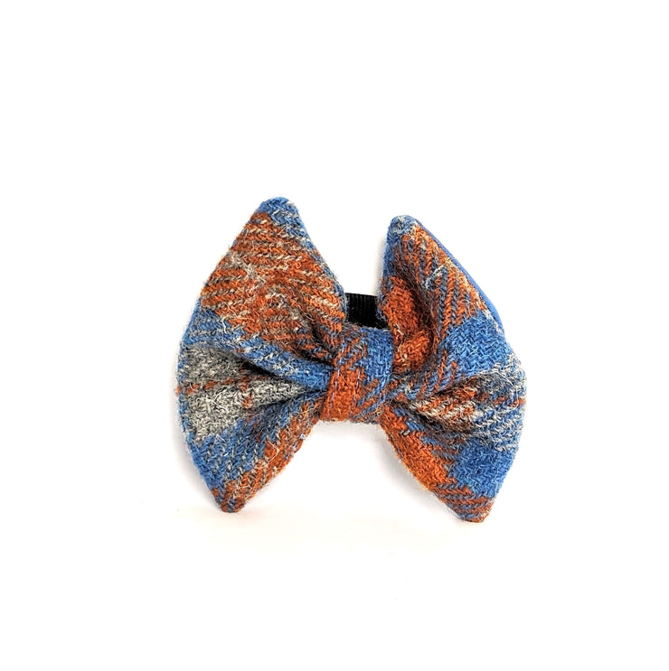 Orange and Blue Check Luxury Harris Tweed Dog Collar