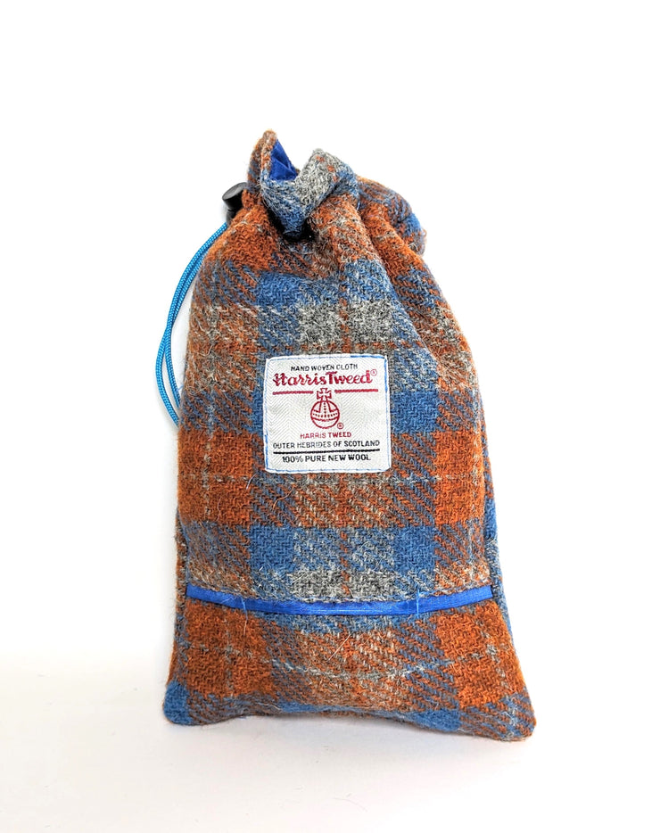 Orange and Blue Check Luxury handmade  Harris Tweed Treat Bag With Built-In Poop Bag Dispenser