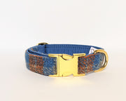 Orange and Blue Check Luxury Harris Tweed Dog Collar/collared creatures