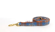 Collared Creatures Orange and Blue Check Harris Tweed Luxury Dog Lead