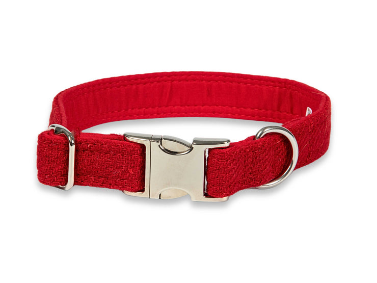 Simply Red Luxury Harris Tweed Dog Collar Handmade UK Wool Dog Collar Collared Creatures
