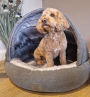 Collared Creatures Grey Deluxe Comfort Cocoon Dog Cave Bed With New faux Fur inner material