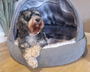 Collared Creatures Grey Deluxe Comfort Cocoon Dog Cave Bed With New faux Fur inner material