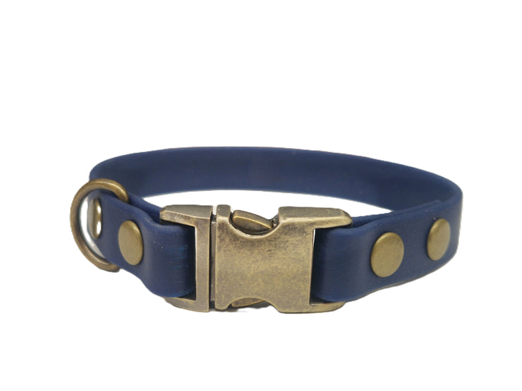 Navy Small Breed Waterproof Biothane Dog Collar 21cm to 28cm Neck