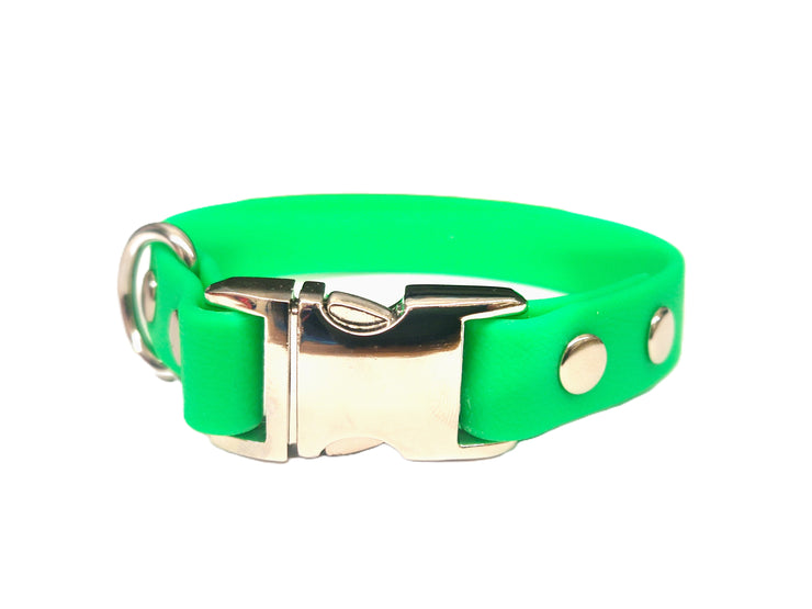 Neon Green Small Breed Waterproof Biothane Dog Collar 21cm to 28cm Neck