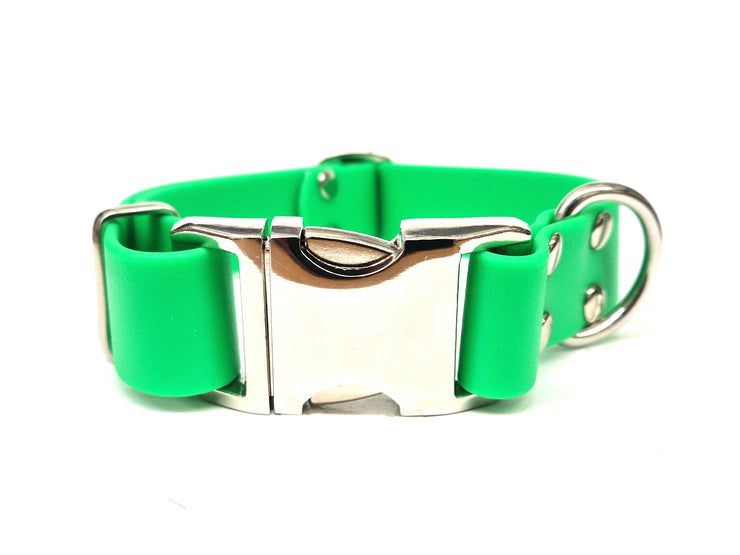 Neon Green Waterproof Biothane Metal Clasp Dog Collar Handmade in Yorkshire