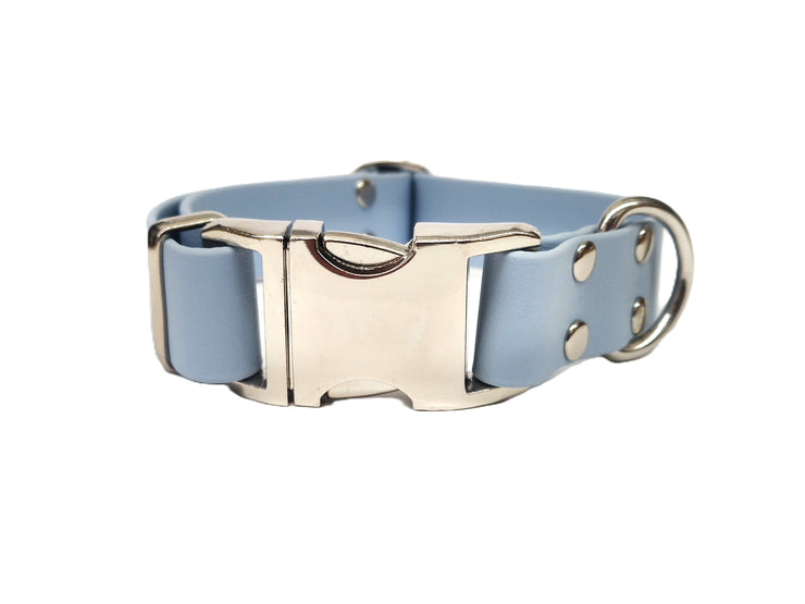 Pastel Blue Waterproof Biothane Metal Clasp Dog Collar Handmade in Yorkshire