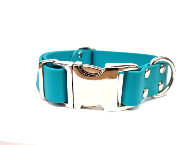 Teal Waterproof Biothane Metal Clasp Dog Collar Handmade in Yorkshire