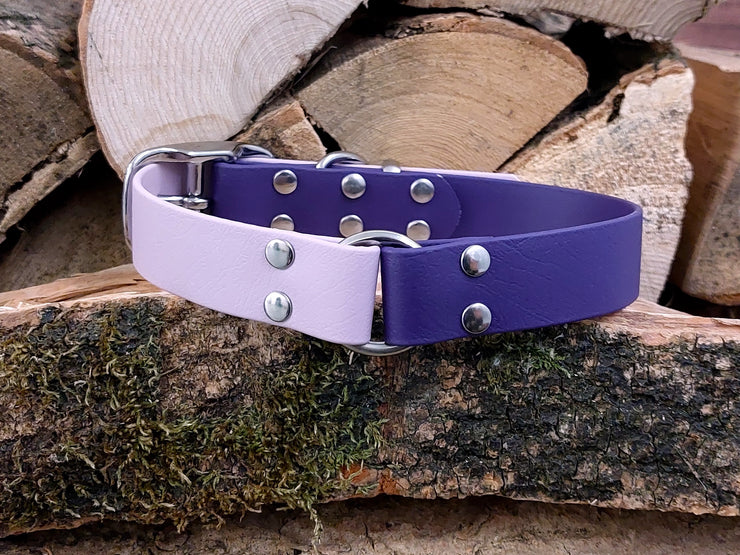 Collared Creatures Violet & Pastel Pink Multicolour Waterproof Biothane Dog Collar Handmade in Yorkshire